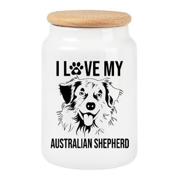 I love my Australian Shepherd - Cookie Jar with Wooden Lid - white - Front