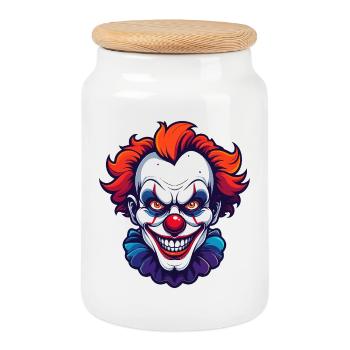 Motif de portrait de tête de clown horrifique de clown effrayant - Boîte à biscuits avec couvercle en bois - blanc - Devant