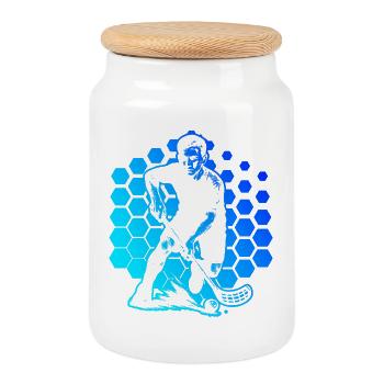 Attention floorball fans, simple statement - Cookie Jar with Wooden Lid - white - Front