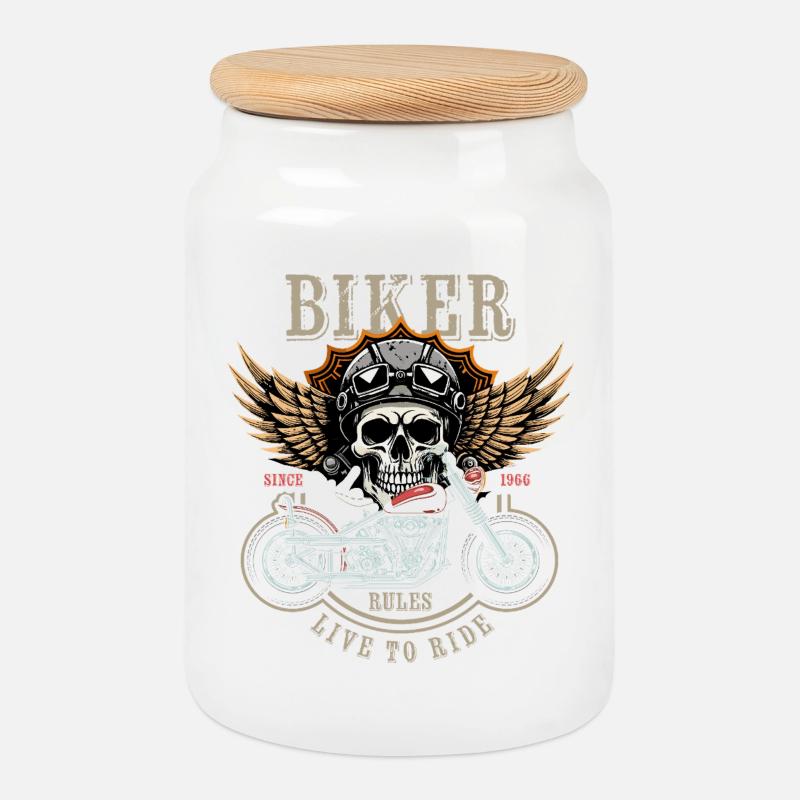 Biker Rules - Since 1966 - Live to Ride - Keksdose mit Holzdeckel - Weiß