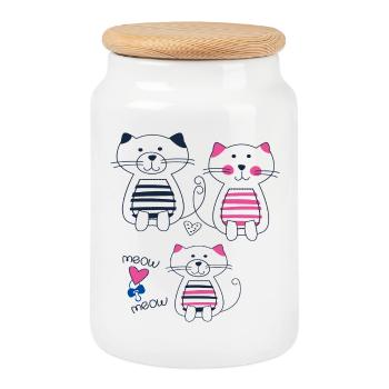 Chats rayés - Boîte à biscuits avec couvercle en bois - blanc - Devant