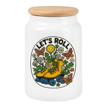 Roulons Floral Roller - Boîte à biscuits avec couvercle en bois - blanc - Devant