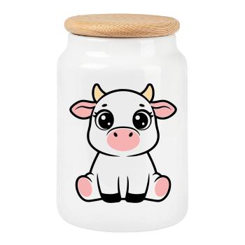 Süßes Kalb Baby Kuh Sitzend Kawaii - Keksdose mit Holzdeckel - Weiß - Vorne