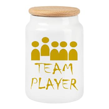 Teamspieler Silhouette  - Keksdose mit Holzdeckel - Weiß - Vorne