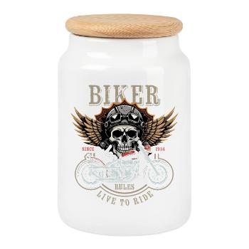 Règles des motards - Depuis 1984 - Live to Ride - Boîte à biscuits avec couvercle en bois - blanc - Devant