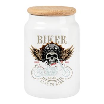 Règles des motards - Depuis 1987 - Live to Ride - Boîte à biscuits avec couvercle en bois - blanc - Devant