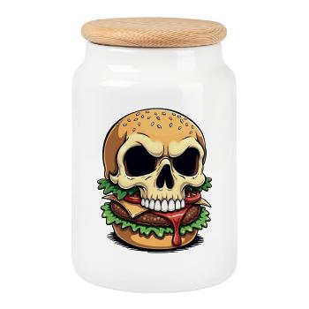 Skull Burger Popart - Keksdose mit Holzdeckel - Weiß - Vorne
