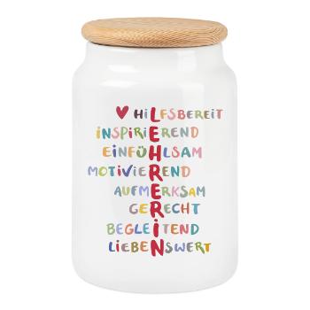 teacher - Cookie Jar with Wooden Lid - white - Front