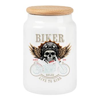 Règles des motards - Depuis 1991 - Live to Ride - Boîte à biscuits avec couvercle en bois - blanc - Devant