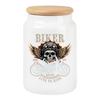 Règles des motards - Depuis 1994 - Live to Ride - Boîte à biscuits avec couvercle en bois - blanc - Devant