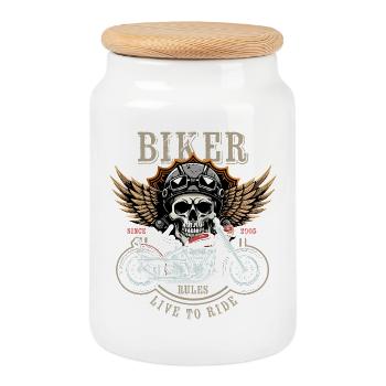 Règles des motards - Depuis 2005 - Live to Ride - Boîte à biscuits avec couvercle en bois - blanc - Devant