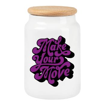 Make Your Move Retro - Cookie Jar with Wooden Lid - white - Front