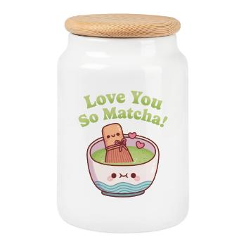 Cute Matcha And Whisk Love You So Matcha - Cookie Jar with Wooden Lid - white - Front