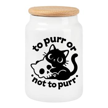 To Purr or Not to Purr | Black Cat Saying - Cookie Jar with Wooden Lid - white - Front