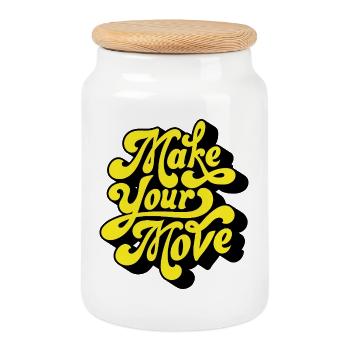 Faites votre action – Neon Script - Boîte à biscuits avec couvercle en bois - blanc - Devant