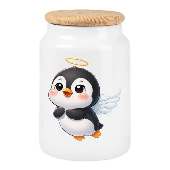 Süßer Pinguin Engel Cartoon mit Flügeln Liebe - Keksdose mit Holzdeckel - Weiß - Vorne