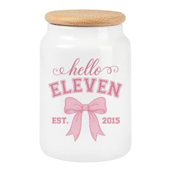 Hello Eleven Est 2015 Pink Bow Design - Keksdose mit Holzdeckel - Weiß - Vorne