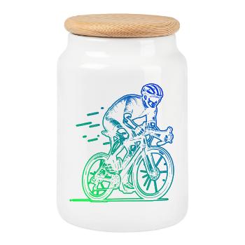 Motif emblématique du vélo de route - Boîte à biscuits avec couvercle en bois - blanc - Devant