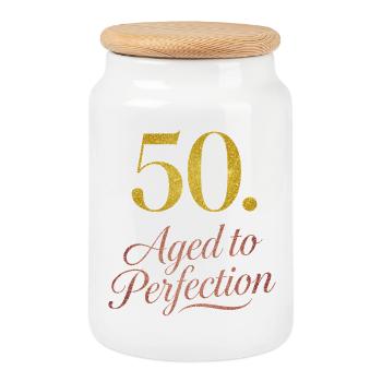 50th Birthday Aged To Perfection - Cookie Jar with Wooden Lid - white - Front