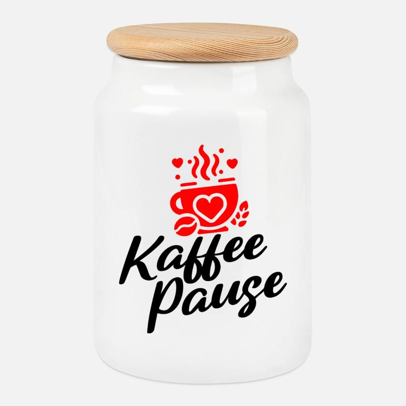 Kaffee Pause - Kaffeebecher mit Herzmotiv - Keksdose mit Holzdeckel - Weiß