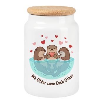 We Otter Love Each Other Pun - Cookie Jar with Wooden Lid - white - Front