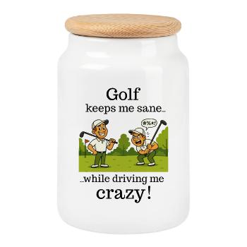 Golf - keeps me sane - Boîte à biscuits avec couvercle en bois - blanc - Devant