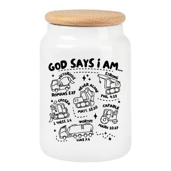 God Says I Am – Identität in Christus - Keksdose mit Holzdeckel - Weiß - Vorne
