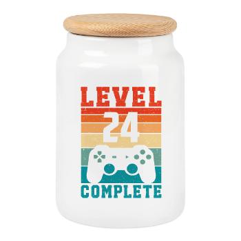 24th Birthday Level 24 Complete 24 Years Gamer - Cookie Jar with Wooden Lid - white - Front