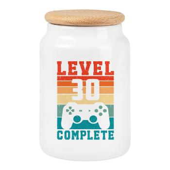 30. Geburtstag Level 30 Complete 30 Jahre Gamer - Keksdose mit Holzdeckel - Weiß - Vorne