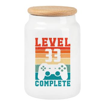 33. Geburtstag Level 33 Complete 33 Jahre Gamer - Keksdose mit Holzdeckel - Weiß - Vorne