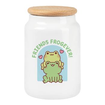 Grenouilles mignonnes empilées ensemble Amis Frogever - Boîte à biscuits avec couvercle en bois - blanc - Devant