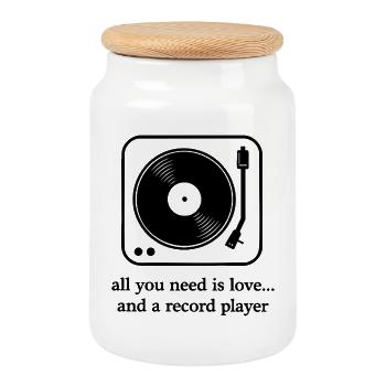 Turntables – Love & Vinyl Statement - Cookie Jar with Wooden Lid - white - Front