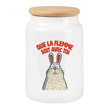 LapinFlemme: Que la flemme soit avec toi - Boîte à biscuits avec couvercle en bois - blanc - Devant