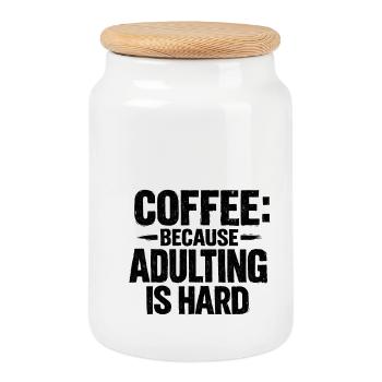 Coffee because adulting is hard Kaffee retro - Cookie Jar with Wooden Lid - white - Front
