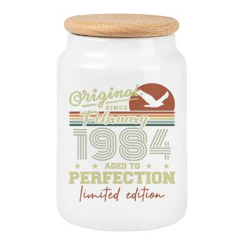 Anniversaire février 1984 - Boîte à biscuits avec couvercle en bois - blanc - Devant