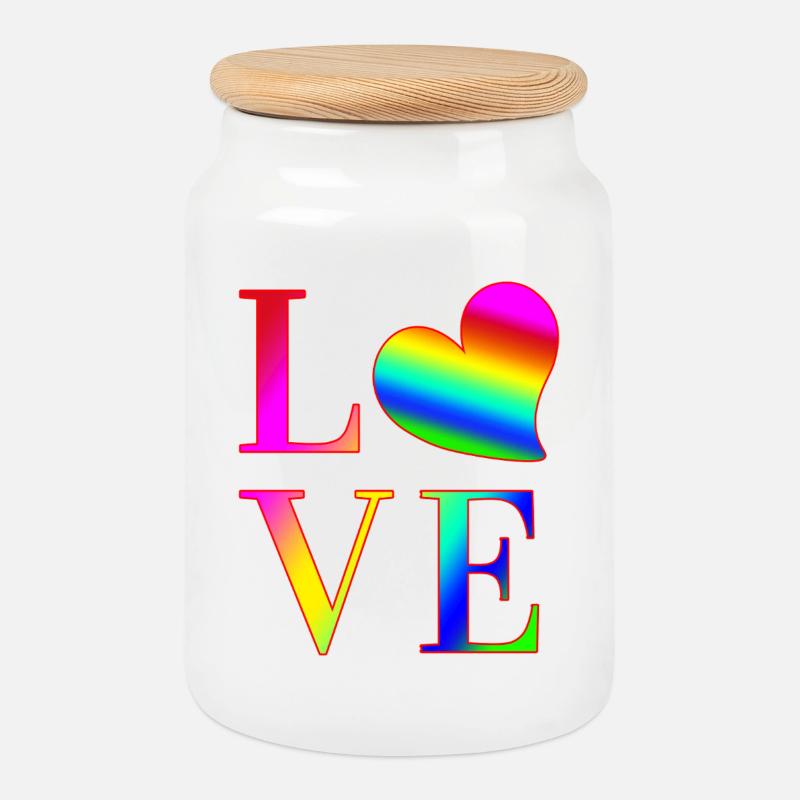 LIEBE BUNTE TYPOGRAFIE - Keksdose mit Holzdeckel - Weiß