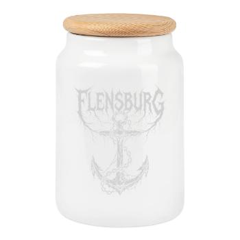 Flensburg – Extreme Metal Stadtmotiv - Keksdose mit Holzdeckel - Weiß - Vorne
