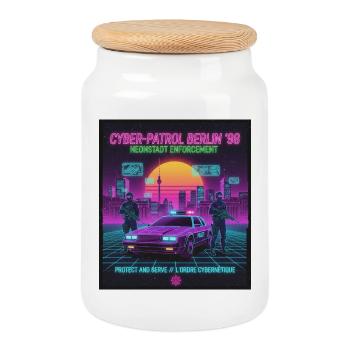 Cyber Patrol Berlin - Cookie Jar with Wooden Lid - white - Front