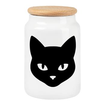 Tête_de_chat - Cookie Jar with Wooden Lid - white - Front