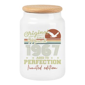 Birthday March 1967 - Cookie Jar with Wooden Lid - white - Front