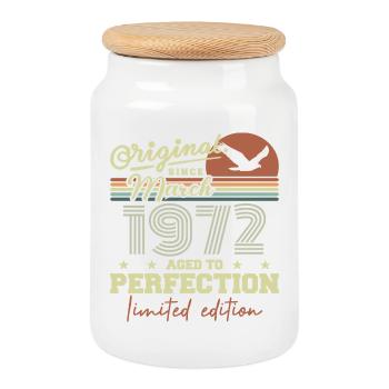 Birthday March 1972 - Cookie Jar with Wooden Lid - white - Front