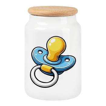 Pacifier Cartoon Baby - Cookie Jar with Wooden Lid - white - Front
