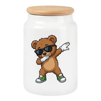 Sunglasses Bear in the Dab - Cookie Jar with Wooden Lid - white - Front
