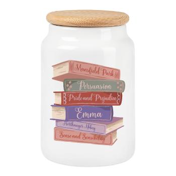 Jane Austen's Novels V - Cookie Jar with Wooden Lid - white - Front