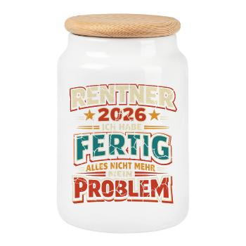 Rentner 2026 Ich Habe Fertig Rente  - Keksdose mit Holzdeckel - Weiß - Vorne