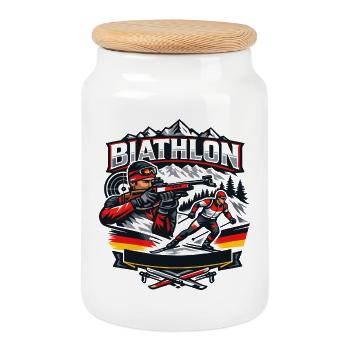 Biathlon Funny Saying Gift Winter Sports Fan - Cookie Jar with Wooden Lid - white - Front