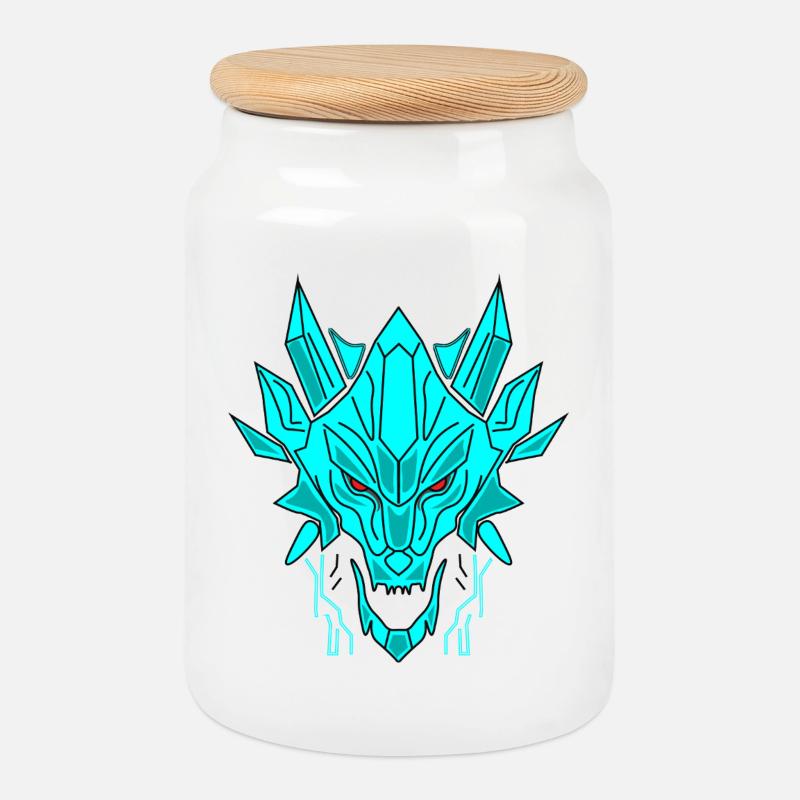 Geometrischer Eisdrache Kopf - Cookie Jar with Wooden Lid - white