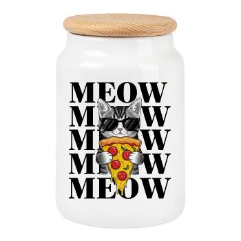 Style pizza chat avec lunettes de soleil kawaii cat - Boîte à biscuits avec couvercle en bois - blanc - Devant