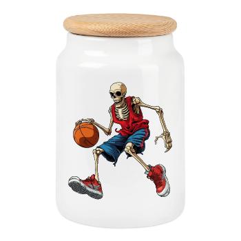 Basketball Skelett - Keksdose mit Holzdeckel - Weiß - Vorne