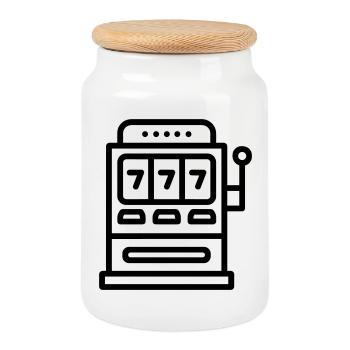 casino - Cookie Jar with Wooden Lid - white - Front